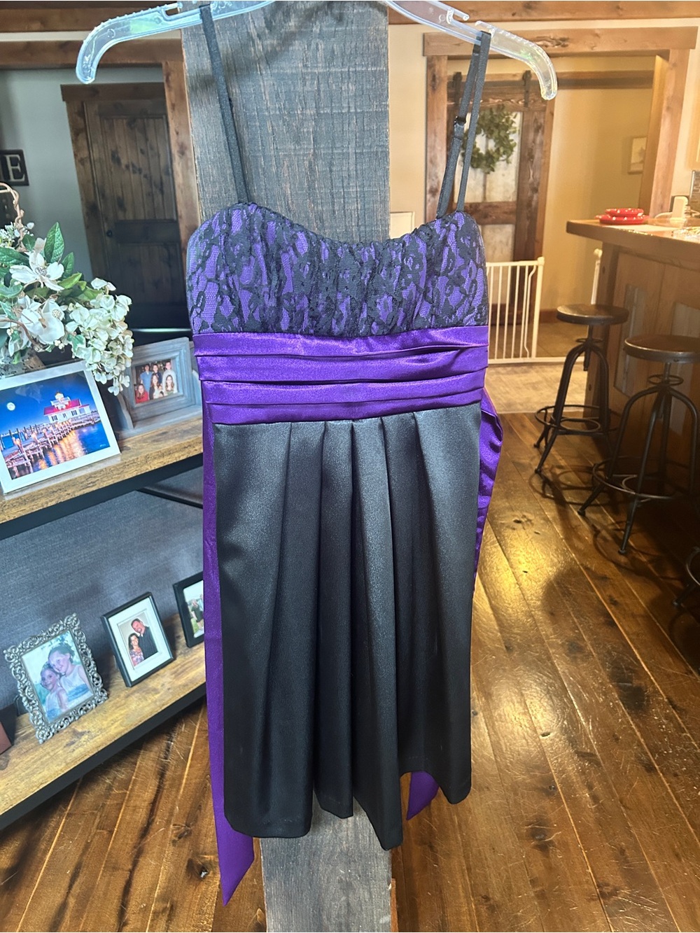 Byer California Purple & Black Lace Satin Mini Dress